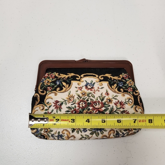 Vintage Brocade Embroidered Floral Kisslock Clutch Purse Cottagecore Grannycore - Picture 6 of 6